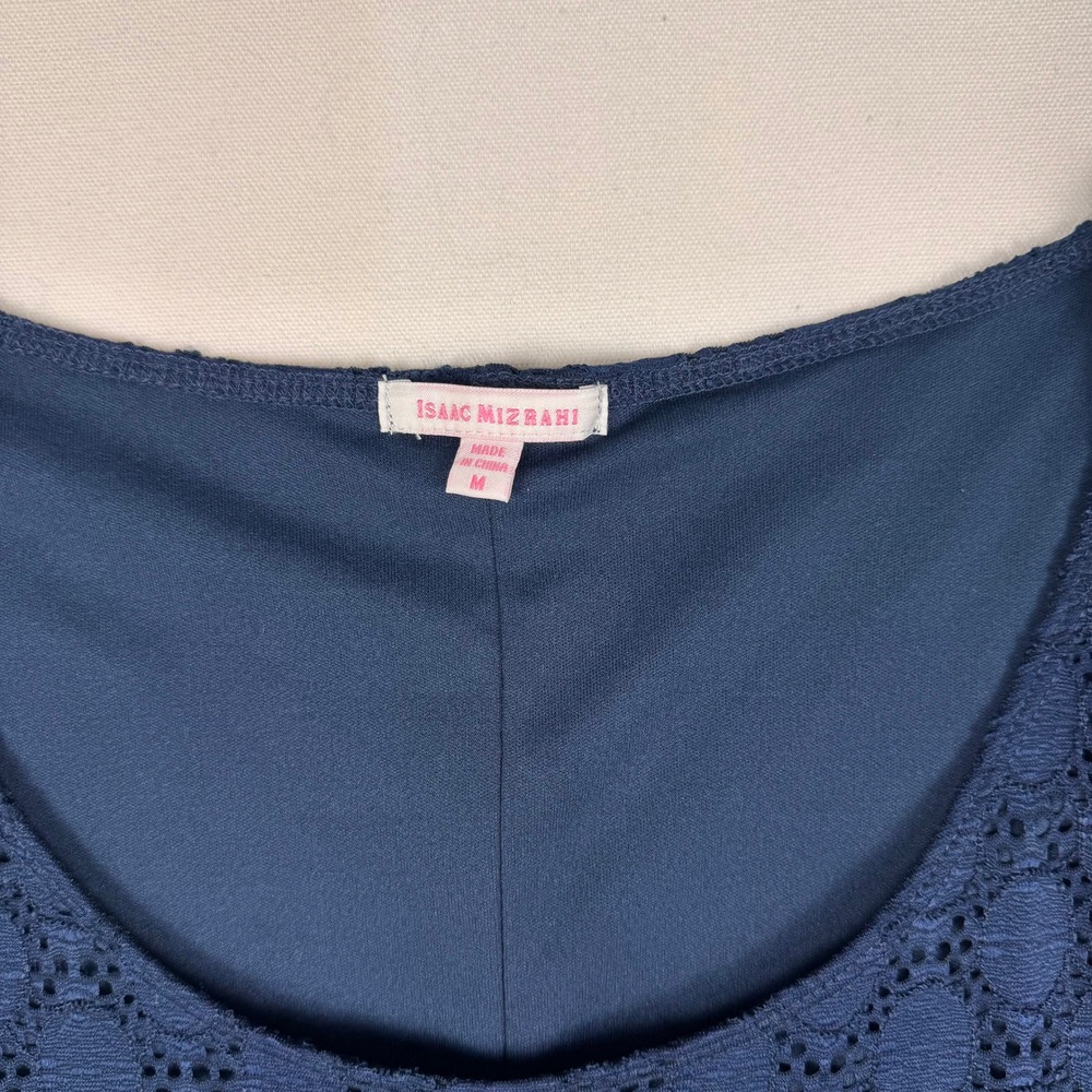 Isaac Mizrahi Lace Sheath Dress Womens Medium Navy Blue Short Sleeve - Picture 4 of 11